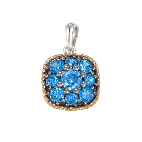 Azure Blue Pendant with 18K Yellow Gold Finished Rope Detail