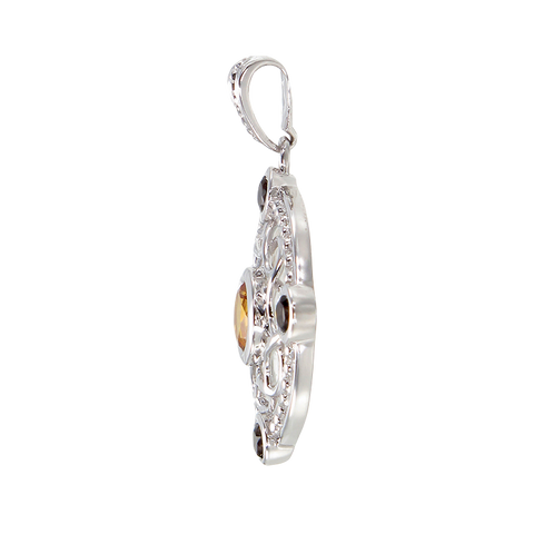 Graceful Eastern Inspired Natural Citrine and Smoky Quartz Pendant