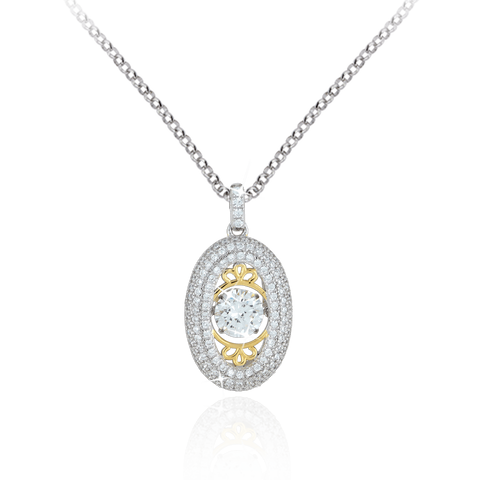 Large Vertical Oval Pendant with Traditional style detailing and Swarovski Zirconia