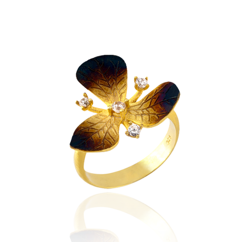 Three Petal Ember Orchid Ring