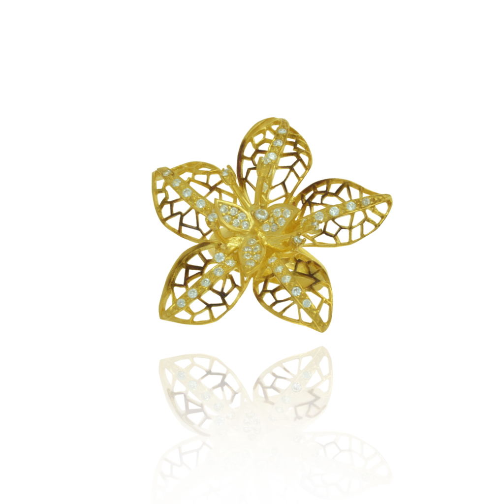 Ember Filigree Flower with Sparkling Petals Ring