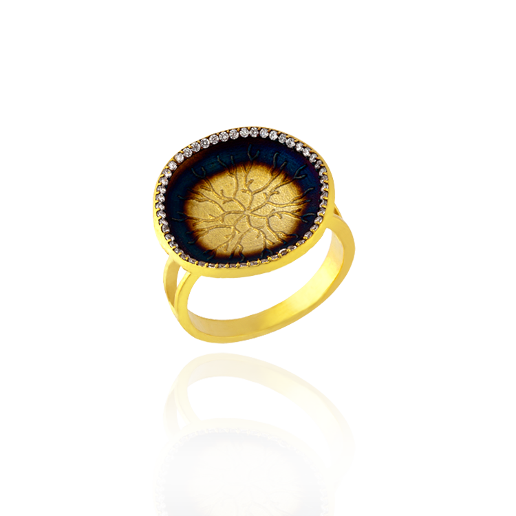 Ring with Coral Imprinted Disc