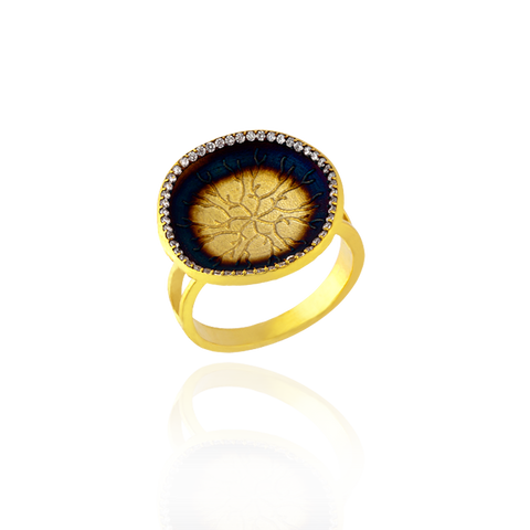 Ring with Coral Imprinted Disc