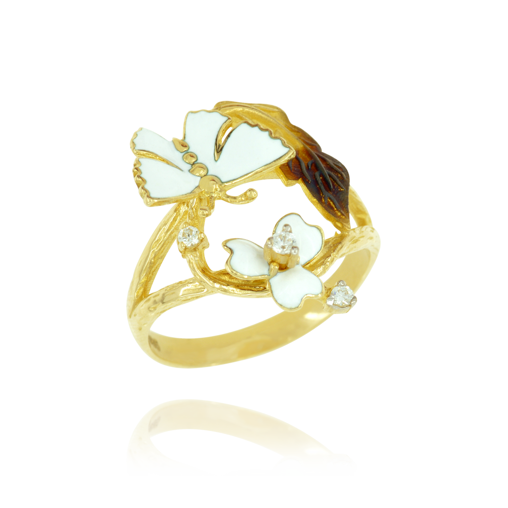 Glowing Enamel Flower and Butterfly Ring
