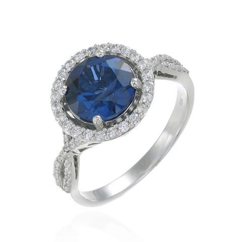 Sparkling Round Halo Blue Sapphire Ring