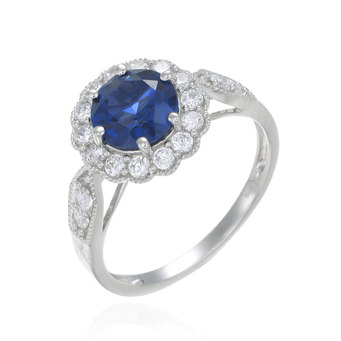 Vintage Inspired Ring in Blue Sapphire