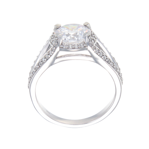 Split Band Sparkling Oval Ring with Halo