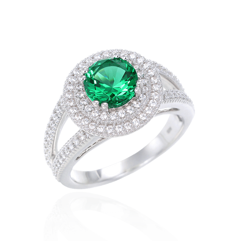 Green Alpinite Double Halo Ring