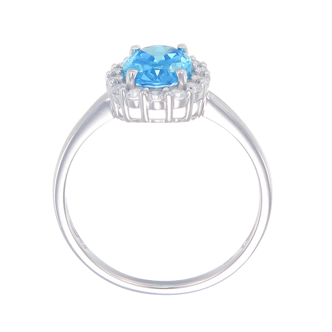 Delicate Sparkling Blue Ring with Halo
