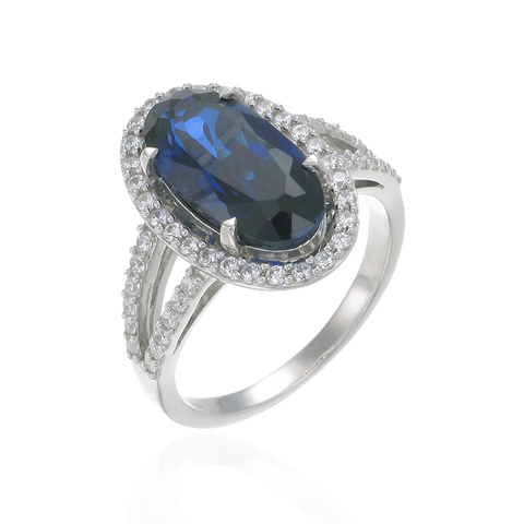 Oval Blue Sapphire Ring with Halo