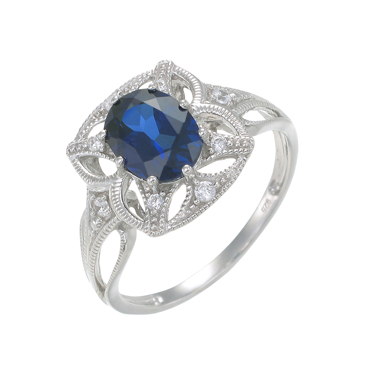Graceful Blue Sapphire Ring with Filigree Detail