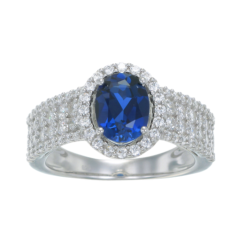 Oval and Pave Ring with Blue Sapphire