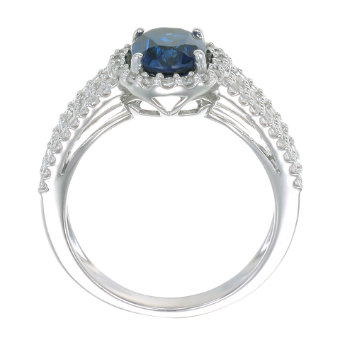 Oval and Pave Ring with Blue Sapphire