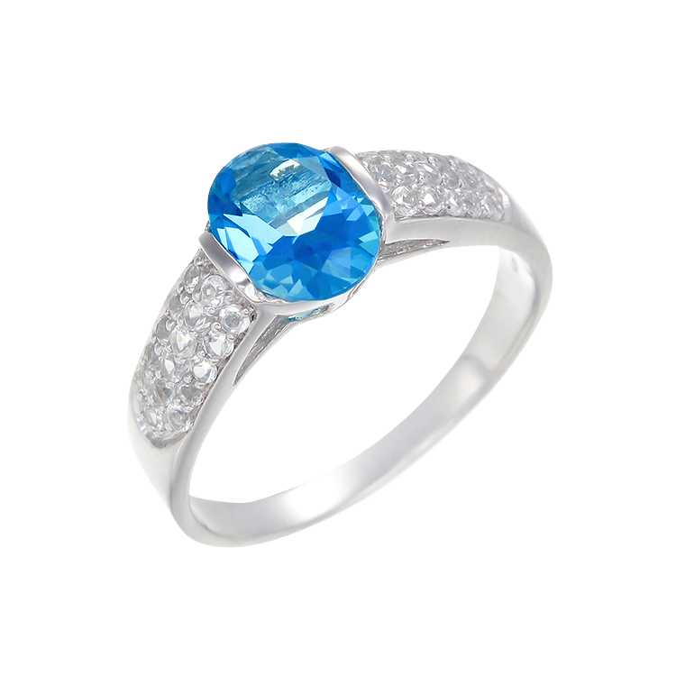 Elegant Pave Accented Ring with Passion Topaz and Natural White Topaz