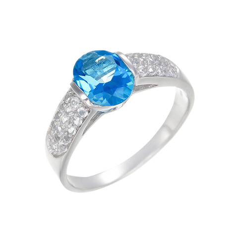 Elegant Pave Accented Ring with Passion Topaz and Natural White Topaz