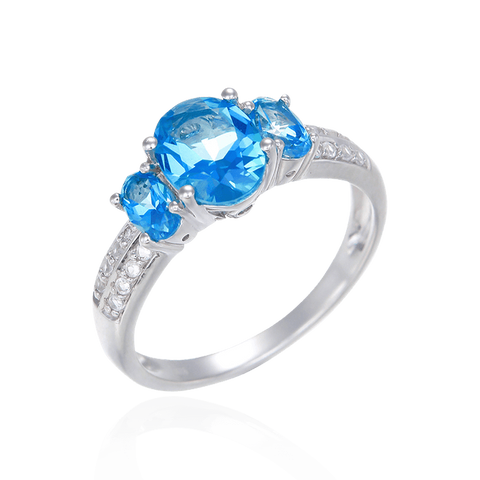 Trilogy Ring with Passion Topaz and Natural White Topaz