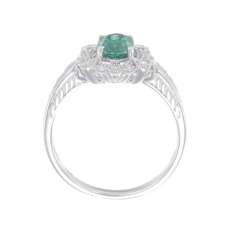 Green Scalloped Filigree Ring with Halo
