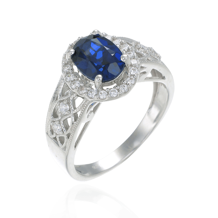 Blue Sapphire Ring with Sparkling Filigree Band