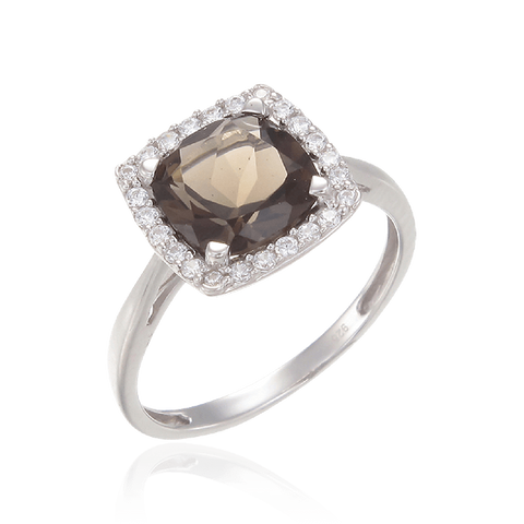 Sophisticated Luscious Natural Smoky Quartz Ring with Halo