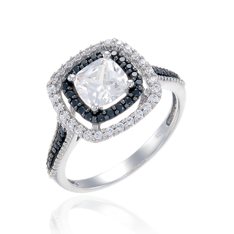 Accented Halo Ring with Black CZ