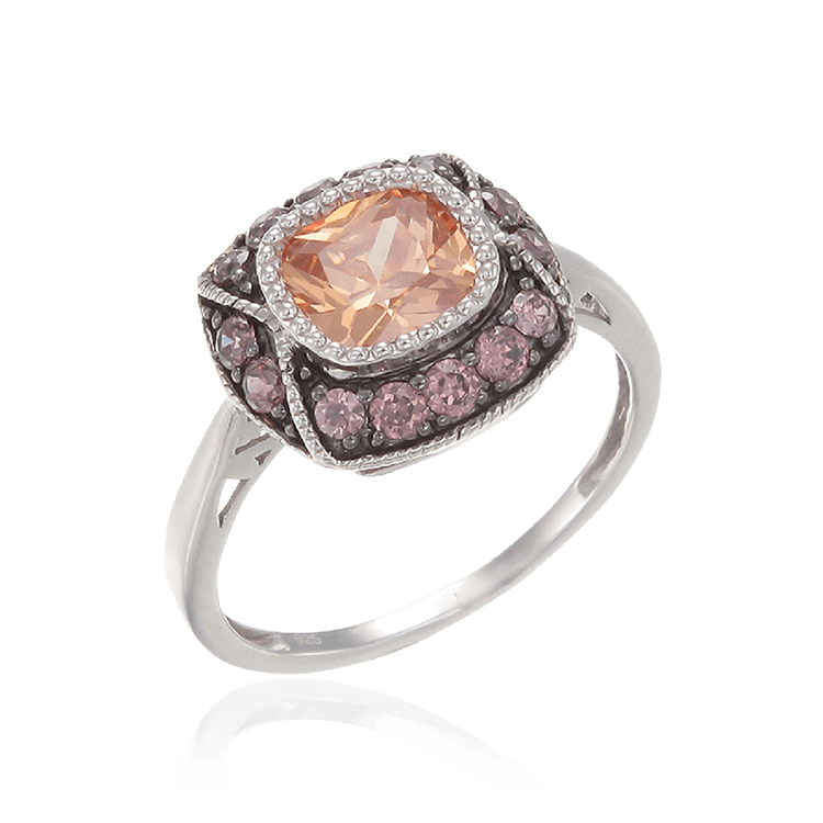 Cloisonne Champagne and Rhodolite Ring