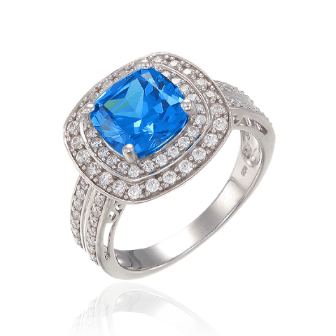 Sparkling Blue Ring with Double Halo