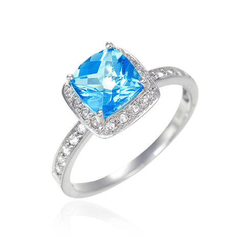 Passion Topaz Cushion Cut Ring with Natural White Topaz