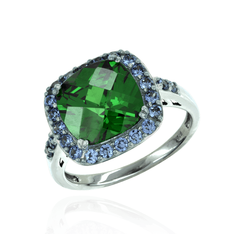 Green Cocktail Ring with Blue Accents