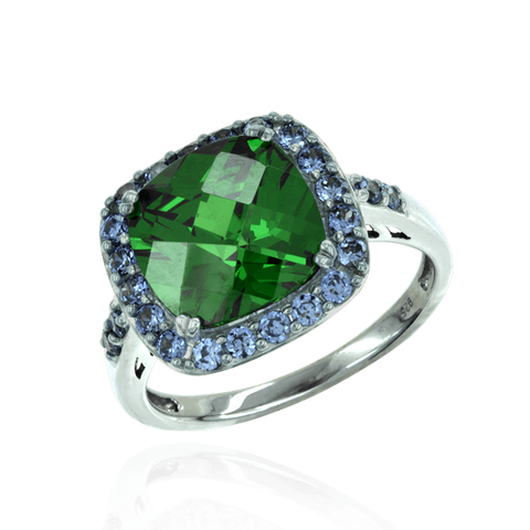 Green Cocktail Ring with Blue Accents