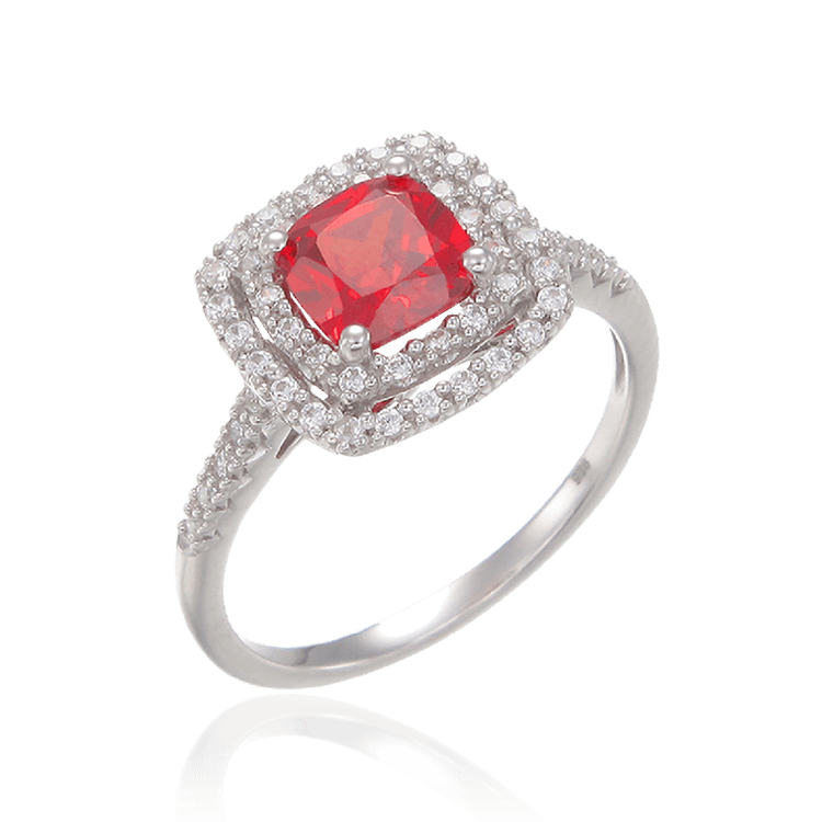 Raised Double Halo Passion Red Ring