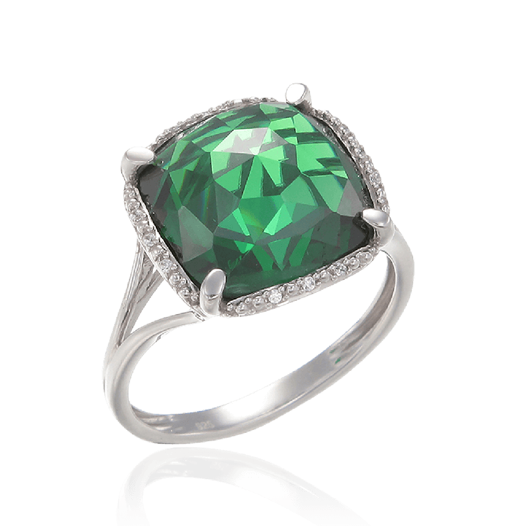 Cushion Cut Emerald Green Ring