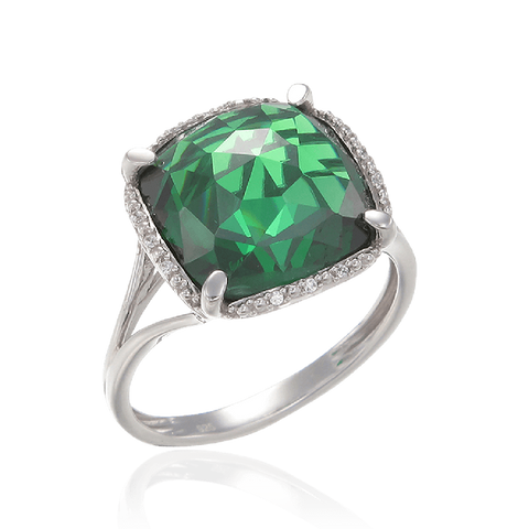 Cushion Cut Emerald Green Ring