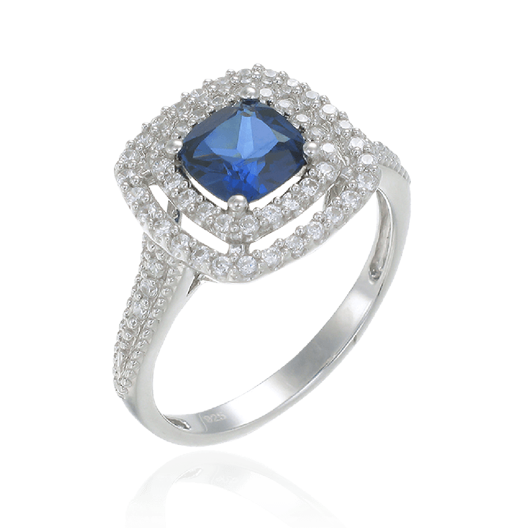 Raised Double Halo Sapphire Ring
