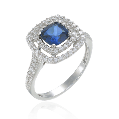 Raised Double Halo Sapphire Ring