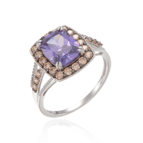 Luscious Vintage Inspired Amethyst, Rhodolite and Champagne Ring