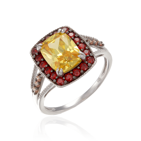Luscious Vintage Inspired Yellow, Garnet and Champagne Ring