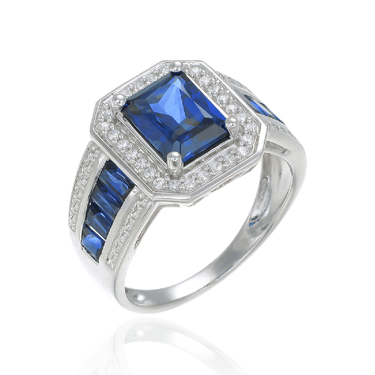 Emerald Cut Sapphire Accented Ring
