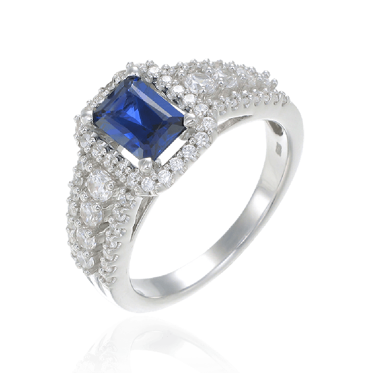 Blue Sapphire Cushion Cut and Pave Ring