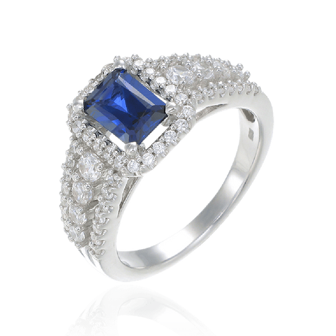 Blue Sapphire Cushion Cut and Pave Ring