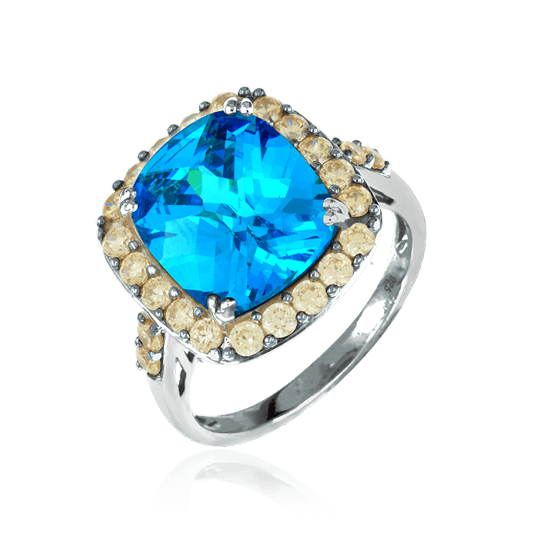 Blue Sparkling Ring with Champagne Halo