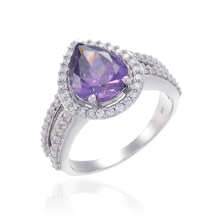 Elegant Delicate Amethyst Ring with Halo