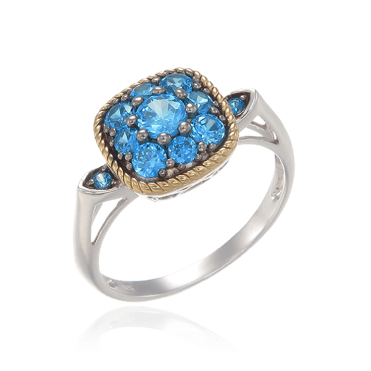 Azure Blue Ring with 18K Yellow Gold Finished Rope Detail