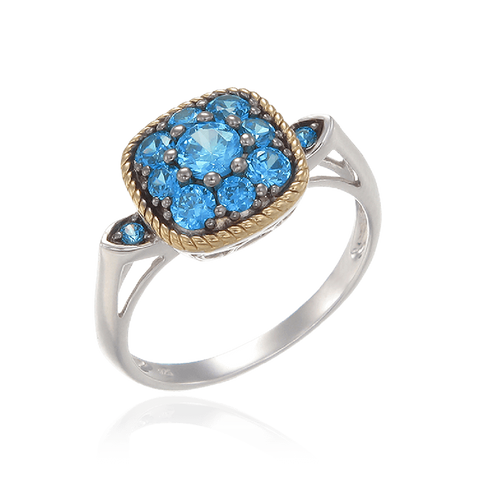 Azure Blue Ring with 18K Yellow Gold Finished Rope Detail